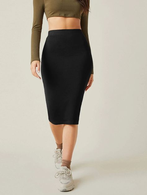 SHEIN BASICS High Waist Bodycon Skirt | SHEIN USA God Energy, Shein Skirts, Shein Basics, Brown Pencil Skirt, Fierce Fashion, Style Aesthetics, Women Bottoms, Suits Clothing, Moda Chic