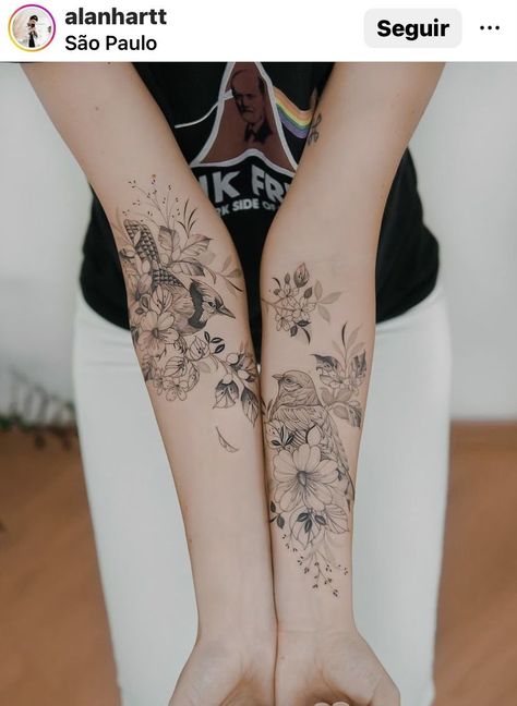 Nz Native Flower Tattoo, Tattoo Sleeve Designs Women Ideas, Black And White Arm Tattoos For Women, How To Design A Sleeve Tattoo, Women’s Forearm Tattoo, Tattoos Earthy, Griffin Tattoo, Bird Tattoo Sleeves, Earthy Tattoos