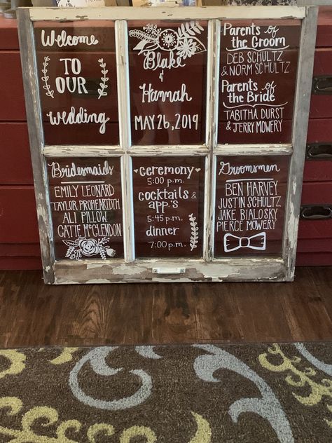 Diy Window Wedding Decor, Old Window For Wedding Decor, Old Window Frame Wedding Decor, Wedding Old Window Ideas, Antique Windows Wedding Decor, Rustic Wedding Window Decor, Wedding Window Backdrop, Window Sign Wedding, Old Window Projects For Wedding