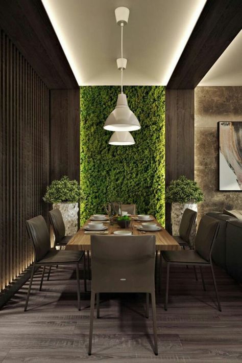 Mos Wand, Diy Wooden Wall, Green Wall Design, Artificial Grass Wall, Living Room Wall Designs, Grass Wall, Wall Decorating, Cafe Interior Design, Luxury Dining