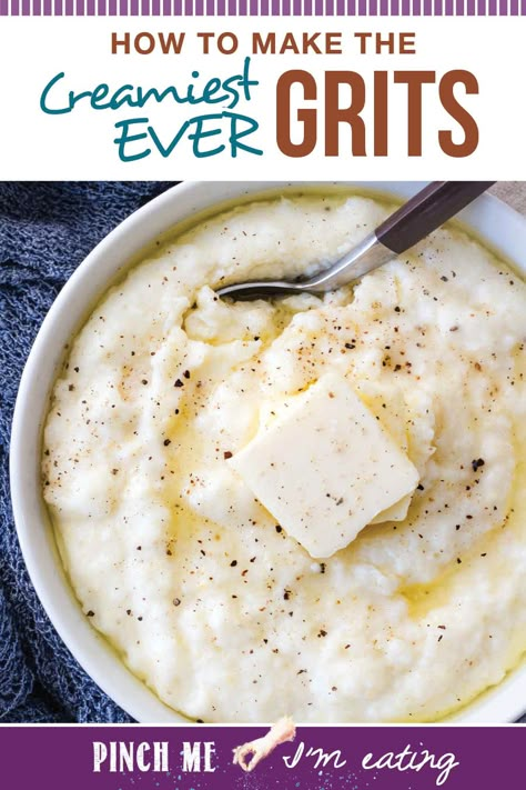 Learn how to make the perfect creamy Southern grits with this easy recipe, done in under 30 minutes! Makes a great breakfast or a base for cheese grits or shrimp and grits! Creamy Grits Recipe, Recipe With Heavy Cream, Southern Grits, Creamy Grits, Grits Recipe, Cheese Grits, Pimento Cheese, Cheese Spread, Cereal Recipes