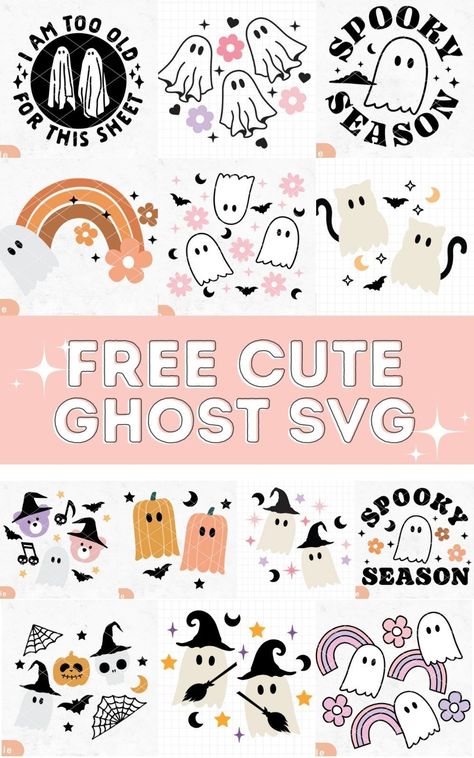 Cute Free Printable Stickers, Cute Circut Ideas, Free Halloween Cricut Designs, Cricut Spooky Projects, Halloween Diy Cricut Crafts, Halloween Svgs Free Svg, Free Halloween Cricut Svg Files, Cricut Maker Halloween Projects, Ghost Cricut Svg