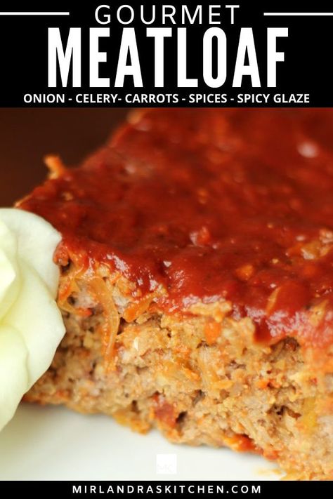 Gourmet Meatloaf that lives up to it’s name with every tender, juicy bite. Easy to prepare and bursting with flavor from onions, celery and even grated carrot!. Try my simple trick to keep it moist... #dinner #fromscratch #maindish Meatloaf With Carrots In It, Meatloaf Recipes With Carrots And Celery, Meatloaf With Carrots And Celery, Meatloaf Recipes With Carrots, Fall Meatloaf, Meatloaf With Carrots, Gourmet Meatloaf, Carrot And Celery Recipes, Recipes Meatloaf