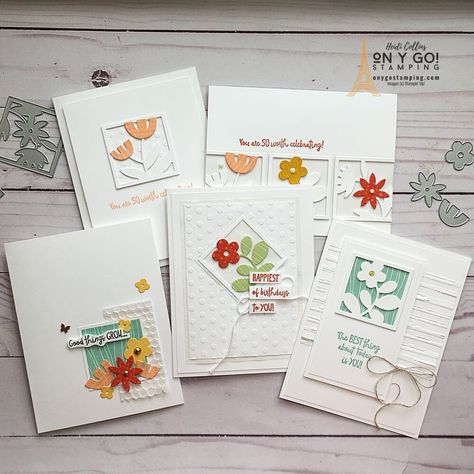 What are Clean and Simple Cards? Make Some with the All Squared Away Stamp Set - ON Y GO! STAMPING Clean And Simple Cards, Rubber Stamping Techniques, Simple Cards Handmade, Tri Fold Cards, Square Cards, Free Stamps, Wedding Cards Handmade, Spring Cards, Floral Squares