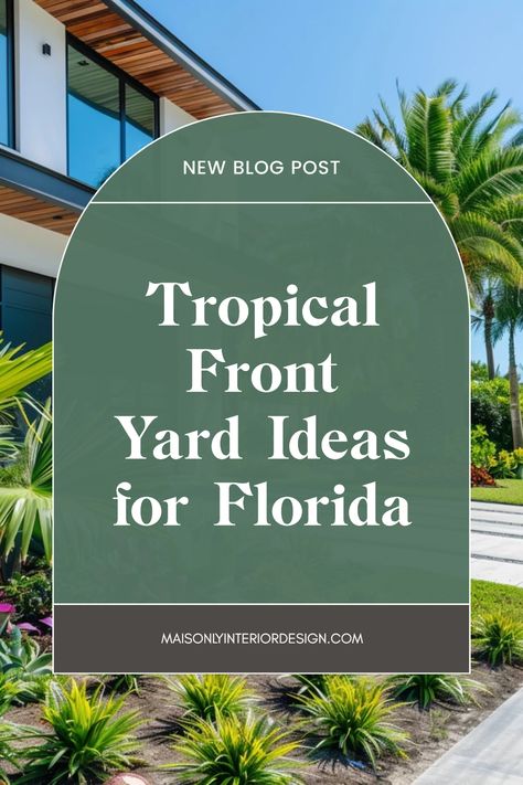 Transform your front yard into a tropical oasis with these creative landscaping ideas perfect for Florida's climate. From vibrant flower beds to palm trees and cozy sitting areas, enhance your curb appeal with stunning plant choices that make the most of outdoor living. Benefit from low-maintenance, heat-resistant plants that thrive in the Florida sun while creating a welcoming environment for family and friends. Explore different styles like tropical coastal gardens or casual backyards to find the design that fits your home. Create an inviting space that you’ll love coming home to. Modern Florida Front Yard Landscaping, Landscape Design In Florida, Landscape Ideas With Palm Trees, Small Front Yard Landscaping Ideas Florida, Florida Courtyard Ideas, Florida Low Maintenance Landscaping, Florida Curb Appeal Front Yards, Florida Shade Landscaping, Palm Tree Front Yard