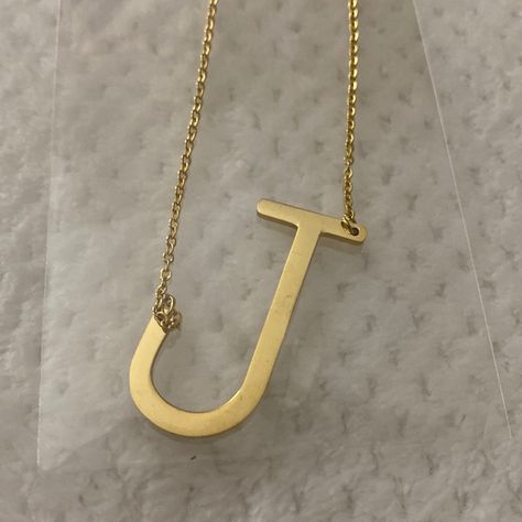 Large Initial Letter J Necklace. 1.5" Inch Letter 8" - 9" Drop Stainless Steel / Gold Plated Letters Do Lay Sideways When Worn Letter J Necklace, Red Pendant Necklace, Pink Pendant Necklace, J Necklace, Blue Pendant Necklace, Alphabet Jewelry, Vintage Beads Necklace, Locket Pendant Necklace, Red Pendants