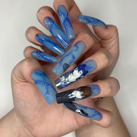 Blue Exorcist Nails, Anime Nails Ideas, Anime Nail Art, Anime Nail, Cartoon Nails, Anime Nails, Blue Nail Designs, Nails Blue, Blue Exorcist