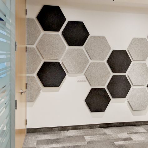 Hexagon Acoustic Panels Wall Design, Hexagon Accent Wall, Sound Panels, Wall Painting Ideas, Painting Textured Walls, Sound Panel, Room Accent Wall, Acoustic Panel, Library Furniture