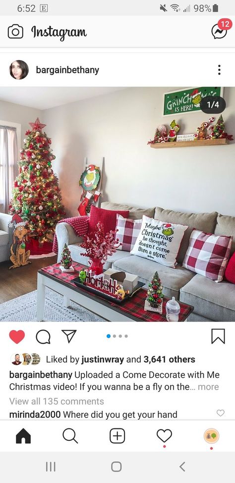 Gorgeous Grinch living room from @bargainbethany Grinch Living Room, Grinch Decor, Christmas Gif, The Grinch, Decor Living Room, Decor Living, Grinch, Christmas Time, Living Decor