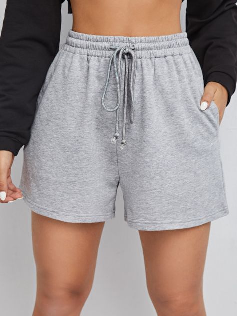 SHEIN Drawstring Waist Solid Track Shorts | SHEIN USA Workout Shorts Outfit, Sweatpant Shorts, Sports Shorts Women, Spring Shorts, Track Shorts, Elastic Waist Shorts, Cute Shorts, Primavera Estate, Fashion Online Shop