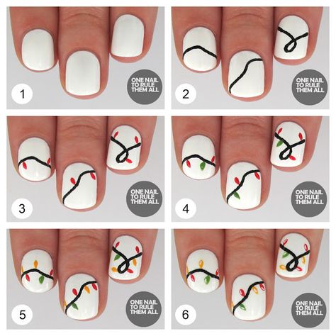 Tutorial Tuesday: Christmas Lights Diy Christmas Nail Art, Nailart Tutorial, Christmas Nails Diy, Xmas Nail Art, Nagellack Trends, Festive Nail Art, Art For Beginners, Nail Designs Tutorial, Nail Art For Beginners