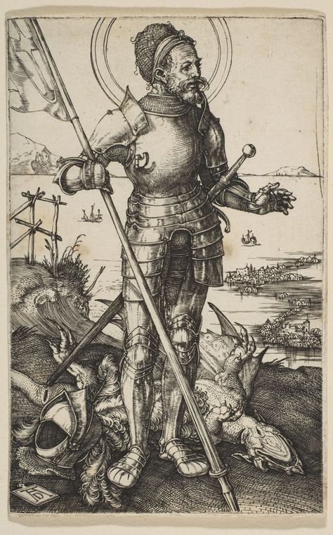 Saint George Standing, Albrecht Dürer (German, Nuremberg 1471–1528 Nuremberg), Engraving, 1502. John Chrysostom, Jan Van Eyck, Saint George's, Albrecht Dürer, Hieronymus Bosch, Albrecht Durer, Hur Man Målar, Alphonse Mucha, Wow Art