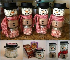 These Hot Cocoa Snowmen are very cute and easy to make . They are inexpensive, last-minute gift for friends, family, co-workers and acquaintances... Check tutorial--> http://wonderfuldiy.com/wonderful-diy-hot-cocoa-snowman-gift-for-christmas/ Joululahjat Diy, Idea Video, Craft Christmas Gifts, Diy Hot Cocoa, Diy Christmas Gifts For Family, Christmas Gifts For Parents, Snowman Gifts, Craft Christmas, Mason Jar Gifts