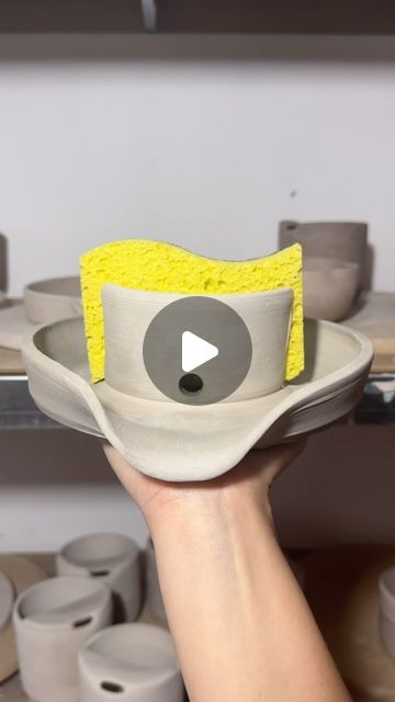 Anh Nguyen | Handmade Pottery on Instagram: "Throw a self draining sponge 🧽 holder with me 🫶 Dirty sponge water? We don’t know her 💁‍♀️" Self Draining Sponge Holder, Pottery Sponge Holder, Sponge Holder Ceramic, Clay Sponge Holder, Ceramic Sponge Holder, Ceramic Videos, Pottery Throwing, Pottery Techniques, Thrown Pottery