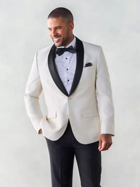 White Tux Jacket Black Pants Groom, Dinner Jacket Wedding, Shawl Tuxedo, White Dinner Jacket, Bridal Logo, Shawl Jacket, Suit Prom, White Tux, Tuxedo Vest