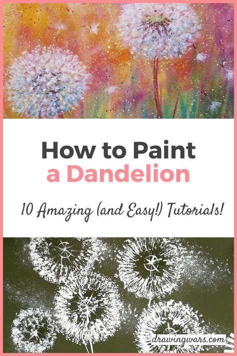 Abstract Dandelion Painting, How To Paint A Dandelion Easy, Dandelion Acrylic Painting Tutorial, Painting Dandelions Simple, How To Paint A Dandelion, How To Paint Dandelions, Dandelion Painting Acrylic, Dandelion Canvas Painting, Step By Step Canvas Painting Easy