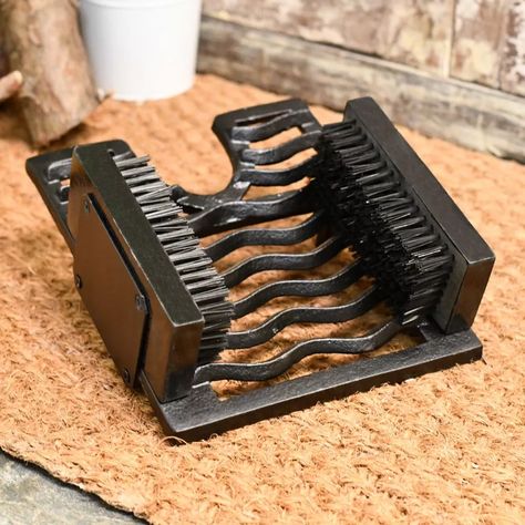 Simplistic three in one boot jack, brush and scraper finished in black Boot Jack, Boot Brush, Muddy Boots, Hanging Basket Brackets, Gorgeous Fireplaces, Fireplace Set, Three In One, Farm Gifts, Wellington Boot