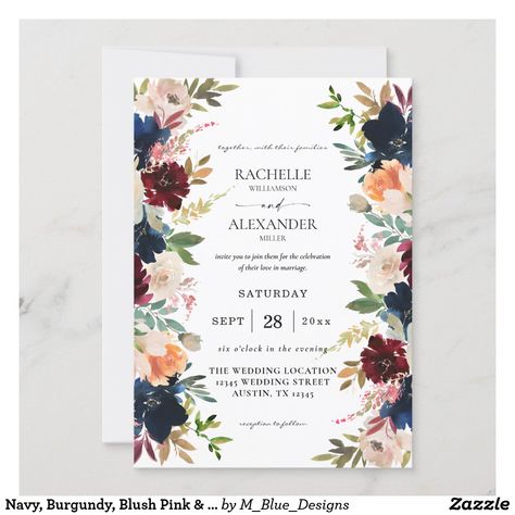 Peach Floral Wedding, Wedding Flyer, Wedding Flyers, Navy Wedding Invitations, Wedding Anniversary Invitations, Cheap Wedding Invitations, Fall Wedding Invitations, Etsy Wedding Invitations, Anniversary Invitations