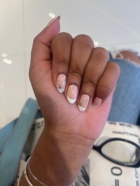 French Tip With Silver Stars, French Tip With Stars, Bday Nails, 2022 Nails, Navy Nails, White French Tip, Nail Styles, White French, French Tips