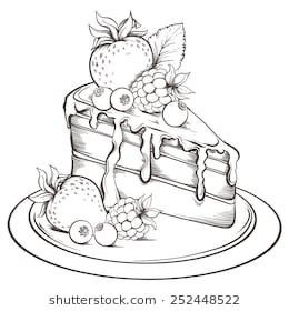 Drawing For Birthday, Cake With Icing, Cake Sketch, For Birthday Card, Slice Cake, Cake Drawing, Slice Of Cake, Food Sketch, Art Sketches Doodles