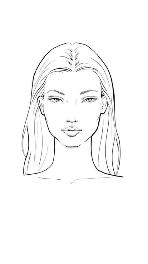 Girl Face Drawing Reference, Makeup Drawing Template, Face Template Makeup, Fashion Illustration Face, Face Outline, Flower Pattern Drawing, Girl Face Drawing, Female Face Drawing, Filmy Vintage