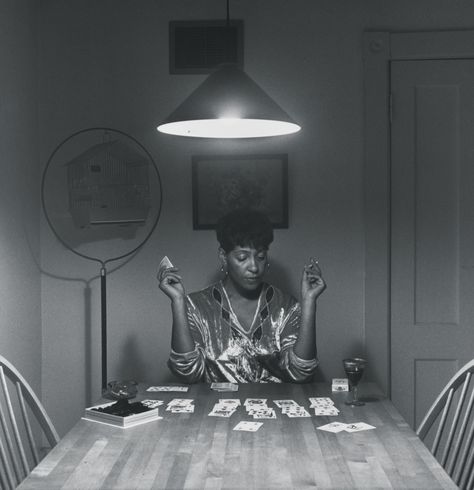 “Untitled (Woman Playing Solitaire),” from the “Kitchen Table Series” (1990), by Carrie Mae Weems--common core critical reading Kitchen Table Series, Carrie Mae Weems, Uncle Vanya, Animation Character, Brooklyn Museum, Cleveland Museum Of Art, Gelatin Silver Print, Contemporary Photographers, Art Institute Of Chicago