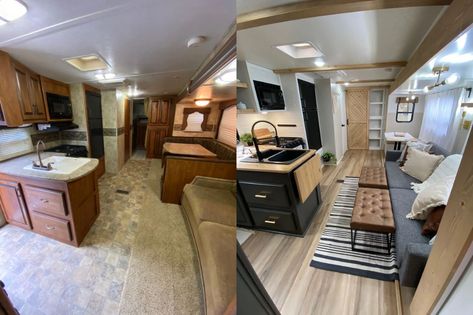 15 Before-and-After Photos of Stunning RV Remodels - RV.com Rv Bunkhouse Remodel, Rv Remodel Ideas, Rvs Interior, Motorhome Remodel, Rv Interior Remodel, Small Travel Trailers, Built In Dresser, Camper Trailer Remodel, Rv Makeover