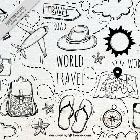 More than a million free vectors, PSD, photos and free icons. Exclusive freebies and all graphic resources that you need for your projects Travelling World, Travel Doodles, Travel Drawing, Travel Icon, Bullet Journal Art, Bullet Journal Doodles, Travel Design, Journal Doodles, World Travel