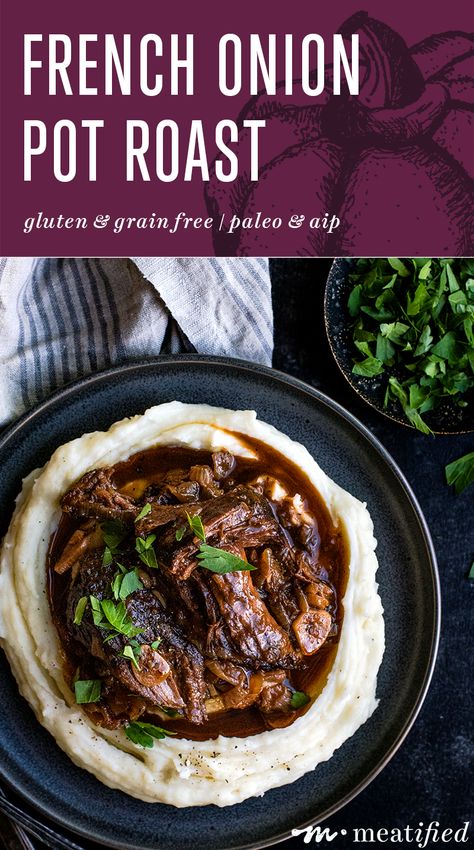 French Onion Pot Roast - meatified French Onion Pot Roast, Lyme Diet, Aip Dinner, Gaps Recipes, Paleo Meals, Aip Recipes, Beef Dinner, French Onion, Beef Dishes