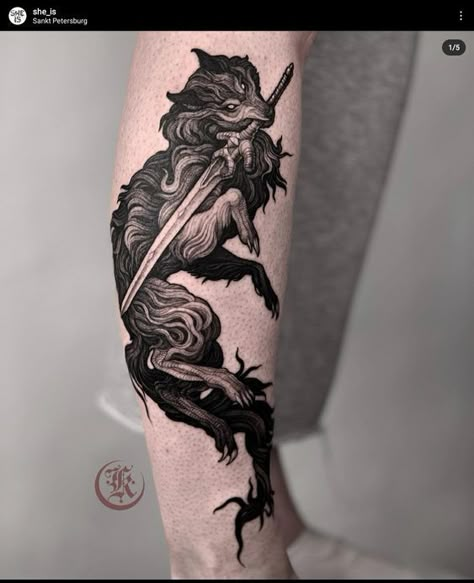 Coyote Tattoo, Fenrir Tattoo, Medieval Tattoo, Sick Tattoo, Scary Tattoos, Fox Tattoo, Wolf Tattoos, Dark Tattoo, Wolf Tattoo