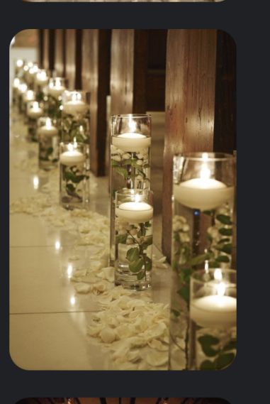 Wedding Ideas Candles, Candle Aisle Decor, Candles In Vases, Candle Aisle, Night Wedding Ideas, Pharmd Graduation, String Light Ideas, Centerpieces On A Budget, Ideas Candles