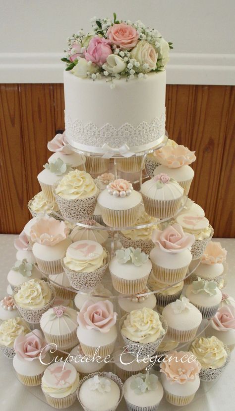 Cupcake Elegance - Wedding Cakes Glass House Mountains | Easy Weddings Wedding Cupcake Display, Cupcake Tower Wedding, Mini Wedding Cakes, Pretty Wedding Cakes, Wedding Cakes Elegant, Wedding Cake Alternatives, Wedding Cake Pictures, Romantic Wedding Cake, Fall Wedding Cakes