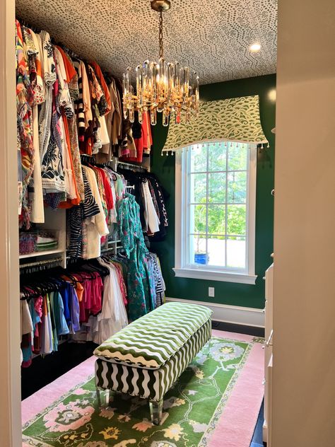 Vintage Closet Ideas, Bedroom Into Dressing Room, Maximalist Closet, Bedroom Turned Closet, Chic Dressing Room, Vintage Dressing Rooms, Potted Boxwood, Blacksburg Virginia, Eclectic Closet