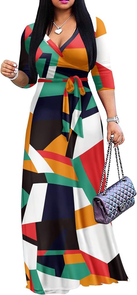 tay stylish and comfortable this summer with the FANDEE Plus Size Maxi Dress. Made from soft and stretchy fabric, this V-neck dress features 3/4 sleeves and a tie closure. Available in various sizes and vibrant colors. Perfect for casual summer outings or dressier occasions. Hashtags: #PlusSizeFashion #SummerStyle #MaxiDress #CasualFashion #womenclothing Plus Size Maxi Dress, Vibrant Dress, 2piece Outfits, Summer Sundress, Floral Print Midi Dress, Long Dress Casual, Plus Size Maxi, Floral Print Maxi Dress, Floral Print Maxi