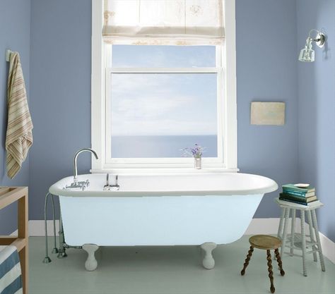 Oxford Gray 2128-40 | Benjamin Moore Palladian Blue Benjamin Moore, Pastel Bathroom, Best Bathroom Paint Colors, Bathroom Wall Colors, Best Blue Paint Colors, Makeover Kamar Mandi, Palladian Blue, Best Interior Paint, Bathroom Paint