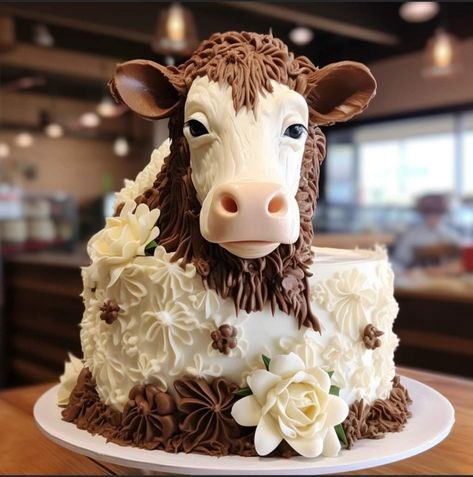 Cow Cake Ideas For Adults, Brown Cow Cake Ideas, Cow Sunflower Cake, Buttercream Cow Print Cake, Cow Print Cake With Sunflowers, Cowgirl Birthday Cakes, Cow Birthday Cake, Extreme Cakes, Cow Cakes