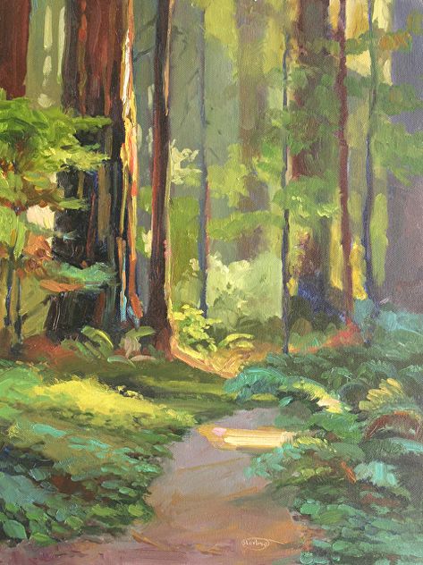 Redwood Tree Art, Redwood Tree Painting, Redwood Painting, Landscape Art Painting, Forest Painting, Painting Inspo, Canvas Ideas, Expressive Art, Arte Inspo