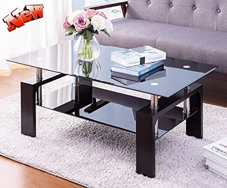 Living Table Modern, Glass Center Table Living Room, Glass Center Table, Books Table, Rectangle Glass Coffee Table, Black Glass Coffee Table, Clear Coffee Table, Sofa Table Design, Black Furniture Living Room