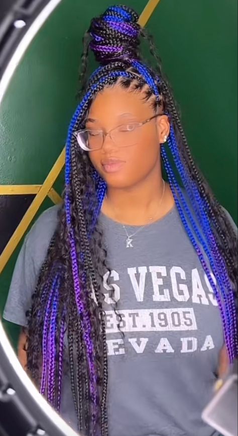 Purple And Blue Braids, Purple Box Braids, Blue Braids, Hair Braid Diy, Braiding Hair Colors, Weave Hairstyles Braided, Pretty Braids, Big Box Braids Hairstyles, Box Braids Hairstyles For Black Women