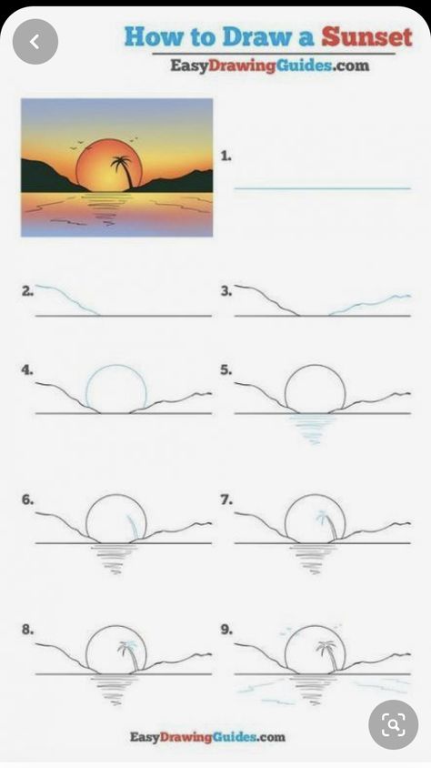 How To Draw Pusheen, Sunset Drawing Easy, Landscape Drawing Easy, Sunset Drawing, Easy Drawings For Beginners, Cartoon Drawing Tutorial, Easy Drawing Tutorial, Drawing Tutorials For Kids, Basic Drawing