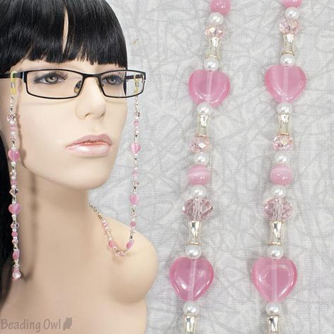 Handcrafted beaded eyeglass chain helps keep your eyewear close at hand. Ideal gift for those who are like me and are forever misplacing their eyeglasses. Product Details Chain Length: 30 inches Color(s): Pink Silver Product ID: G392.07 Eye Glasses Holder Necklace Diy, Beaded Eyeglass Lanyard Diy, Glasses Strap Beads, Eyeglasses Chains, Glasses Lanyard, Eye Glass Chain, Eyeglass Chains, Beaded Eyeglass Chain, Glasses Chain Diy