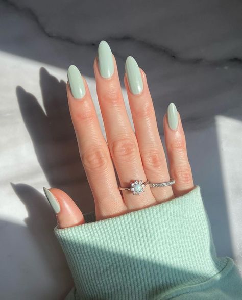 K Nails, Teen Nails, Mint Green Nails, Mint Nails, Green Acrylic Nails, Style Nails, Dusty Sage, Light Nails, Simple Gel Nails