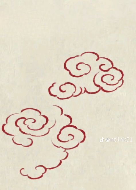 Tibetan Art Drawing, Chinese Cloud Drawing, Chinese Cloud Illustration, Japanese Cloud Design, Japanese Clouds Illustration, Japan Cloud Tattoo, Japanese Clouds Design, Red Cloud Tattoo, Chinese Clouds Tattoo