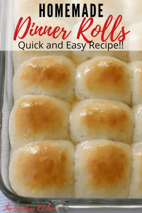 These Quick Dinner Rolls are soft, fluffy, buttery and so simple. All you need are a few simple ingredients and a minimal amount of prep time to have these ready and on the table. #thecarefreekitchen #dinnerrolls #quickdinnerrolls #bread #easy #rolls #yeast Homade Rolls Recipes, Yeast Rolls Easy Simple, Easiest Yeast Rolls Ever, One Rise Bread, 2 Ingredient Dinner Rolls, Mommas Easy No Yeast Dinner Rolls, Easy Bread For Dinner, Bread Flour Dinner Rolls Recipe, Quick Sour Cream Dinner Rolls