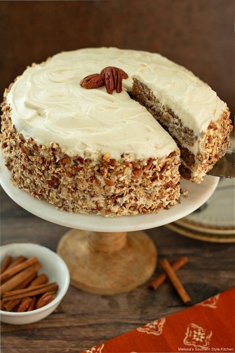 Sweet Potato Cake - melissassouthernstylekitchen.com Southern Sweet Potato Cake Recipe, Potato Cake Recipe, Sweet Potato Cake Recipe, Potato Cakes Recipe, Freeze Sweet Potatoes, Sweet Potato Biscuits, Sweet Potato Cake, Slice Of Heaven, Fall Cakes