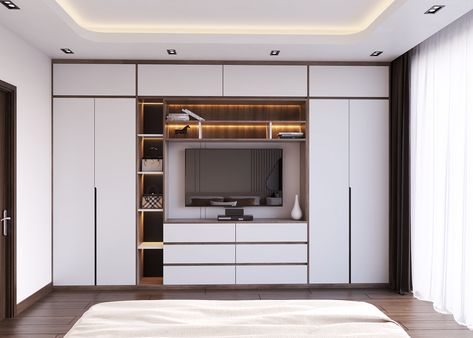 Wardrobe With Television, Bedroom Cabinet With Tv Ideas, Tv Almirah Designs, Wordroab With Tv Unit, Tv Unit And Wardrobe Design, Tv Cabinet With Wardrobe Master Bedrooms, Almari Design Bedroom With Tv, Wardrobes With Tv Unit, Tv Wall Wardrobe Design