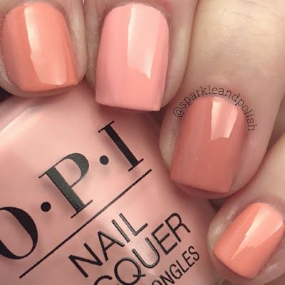 opi Hopelessly Devoted to OPI (middle nail) vs A Great Opera-tunity (pointer nail)vs I'll Have a Gin & Tectonic (ring nail) vs Barking Up The Wrong Sequoia (pinky nail) Peach Nail Polish Colors, Peach Nail Color Ideas, Peach Nails Opi, Apricot Nail Color, Opi Peach Nail Polish, Coral Toe Nails, Salmon Nails, Sorbet Nails, Peach Colored Nails