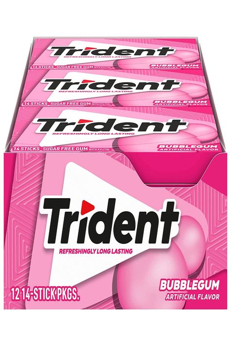 Trident Bubblegum Sugar Free Gum is classic and fresh all at the same time. Trident Bubblegum is a Low Carb/Keto favorite chew. Bubble Gum Brands, Gum Brands, Spearmint Gum, Pack Of Gum, Gum Flavors, Sugar Free Gum, Peppermint Sugar, Hot Chocolate Marshmallows, Flavored Sugar