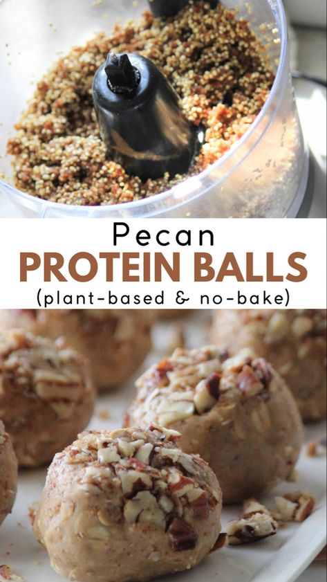 Pecan Protein Balls (plant-based and no-bake) Protein Balls Dairy Free, Pecan Protein Balls, Pecan Pie Protein Balls, Protein Balls Healthy, Plant Based Dessert Recipes, Coconut Protein, Protein Balls Recipes, Hemp Protein, Best Oatmeal