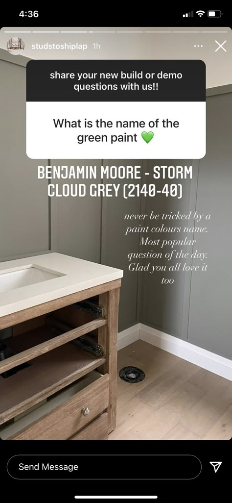 Storm Cloud Benjamin Moore, Bm Desert Twilight, Storm Cloud Gray Benjamin Moore, Benjamin Moore Storm Cloud, Kim Closet, Benjamin Moore Storm, Rolling Hills Painting, Ohio House, House Color Palettes